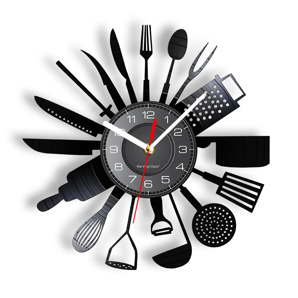 The Kitchen The Heart Of The Home Inspired Vinyl Record Clock Modern Design Vinyl Wall Watch Kitchen Decor Noiseless Timepieces    Home Decor Supply | Online Retail | ShoreShopper.com