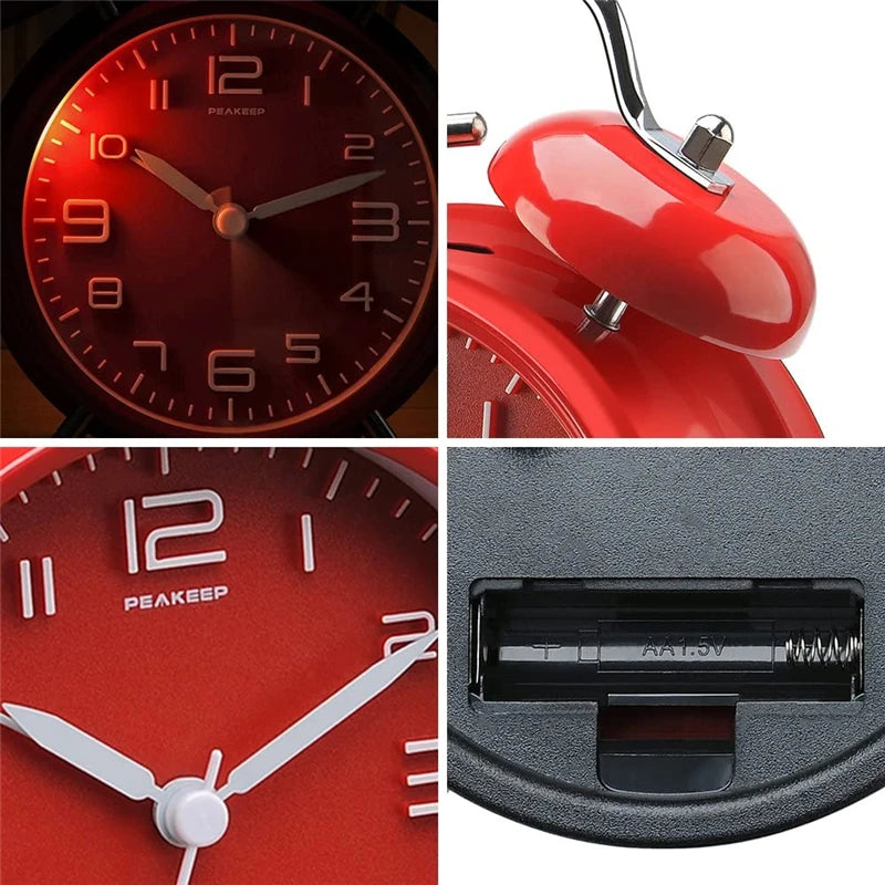 4 Inch Twin Bell Loud Alarm Clock Metal Frame 3D Dial with Backlight Battery Operate Desk Table Alarm Clock For Home and Office    Home Decor Supply | Online Retail | ShoreShopper.com