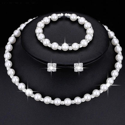 Wedding Bridal Jewelry Set String of Pearls Prom Silver Color Crystal Bracelet Necklace Earrings for Women jewellery sets    Home Decor Supply | Online Retail | ShoreShopper.com