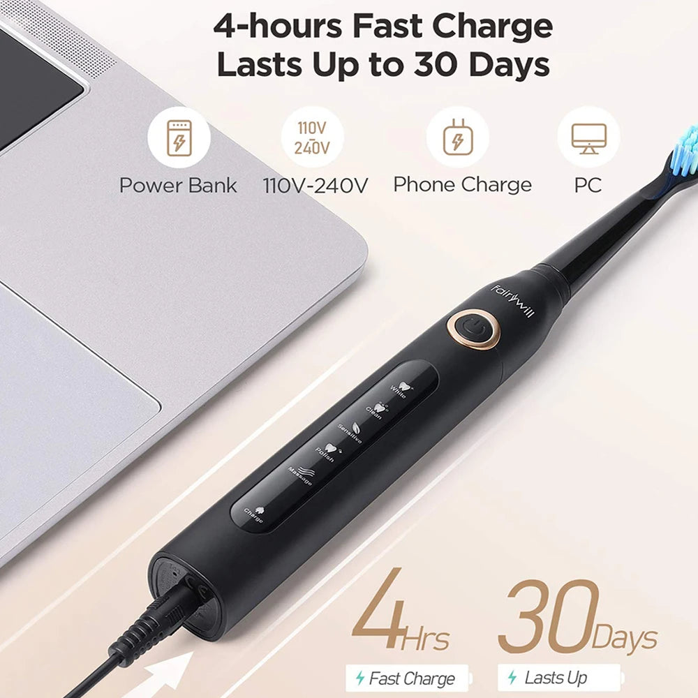 Fairywill Electric Sonic Toothbrush FW-507 USB Charge Rechargeable Adult Waterproof Electronic Tooth Brushes Replacement Heads s - ShoreCo.Shop