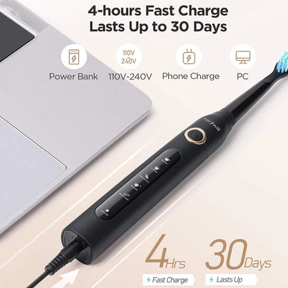 Fairywill Electric Sonic Toothbrush FW-507 USB Charge Rechargeable Adult Waterproof Electronic Tooth Brushes Replacement Heads s - ShoreCo.Shop