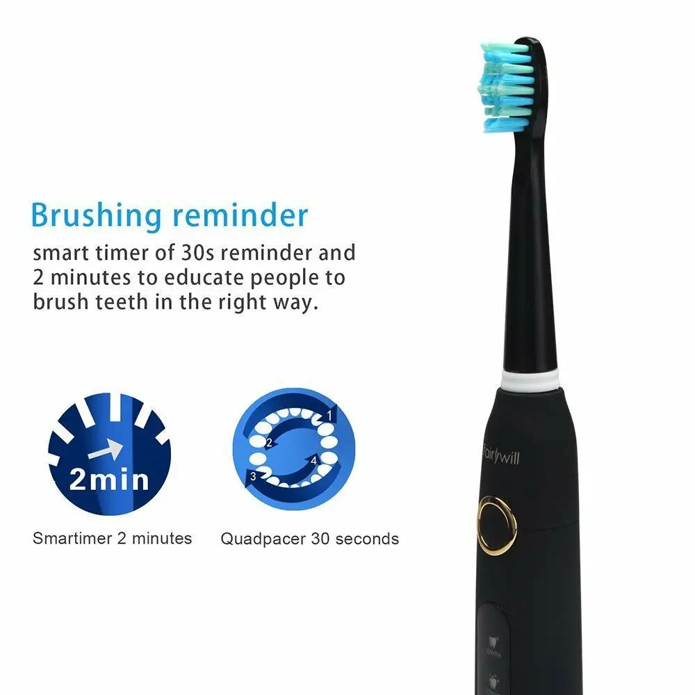 Fairywill Electric Sonic Toothbrush FW-507 USB Charge Rechargeable Adult Waterproof Electronic Tooth Brushes Replacement Heads s - ShoreCo.Shop