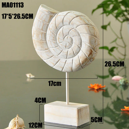 Mediterranean Style Wood Crafts Starfish Conch Hippocampus Wood Carving Marine Garden Decoration Ornaments Home Decoration - ShoreCo.Shop