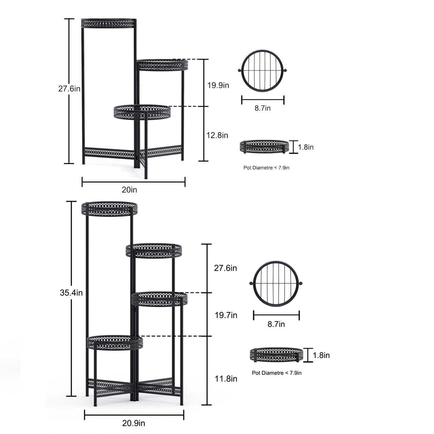 3/4 Tier Metal Plant Stand Indoor Black Tall Flower Pot Holder Display Rack Foldable for Patio Garden Living Room Corner Balcony    Home Decor Supply | Online Retail | ShoreShopper.com