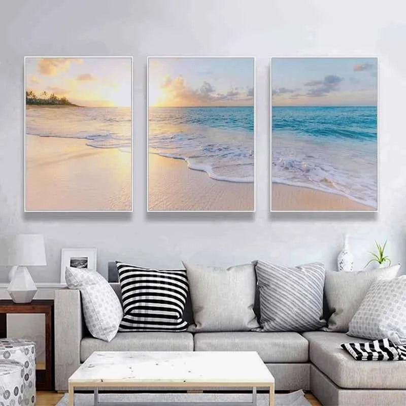 Natural Seascape Blue Sea Beach Landscape Posters and Prints Modern Canvas Painting Wall Art Picture for Living Room Pintura