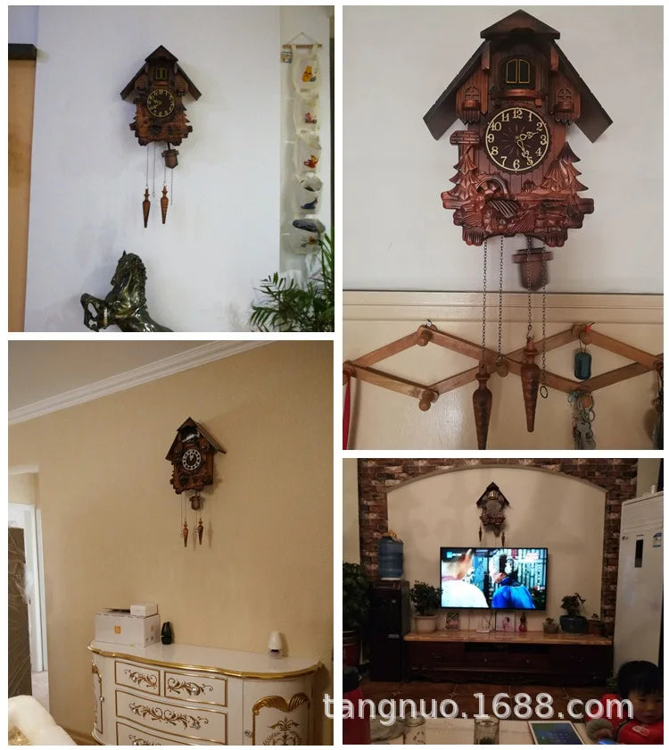 Wooden Handcrafted Cuckoo Clock for Wall with Cuccu Chimes and Swing Pendulum for Home Nordic  Decor Solid Wood Cuccu Watch    Home Decor Supply | Online Retail | ShoreShopper.com