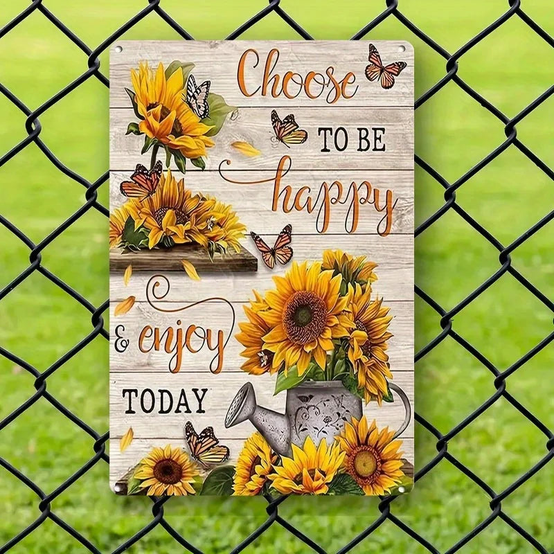 Rustic Iron Wall Sign | Vintage Sunflower & Butterfly | 'Choose to Be Happy' Motivational Quote | 8x12 Inch Metal Art    Home Decor Supply | Online Retail | ShoreShopper.com