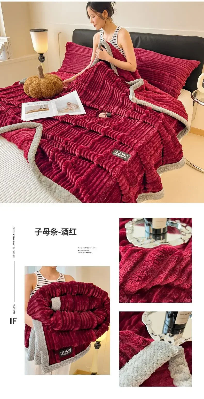 New Rabbit Plush Winter Thick Warm Coral Fleece Blanket Solid Color Double-Sided Cover Blanket Suitable Bedroom Supplies    Your Coastal Marketplace | Shoreshopper.com