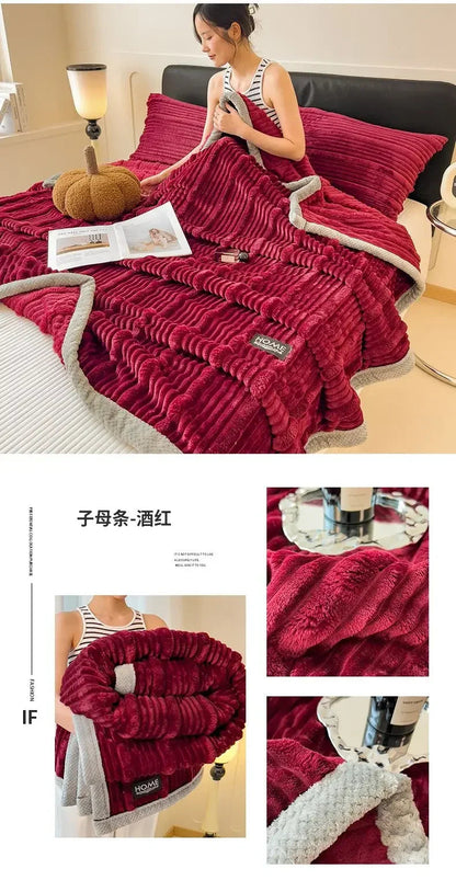 New Rabbit Plush Winter Thick Warm Coral Fleece Blanket Solid Color Double-Sided Cover Blanket Suitable Bedroom Supplies    Your Coastal Marketplace | Shoreshopper.com