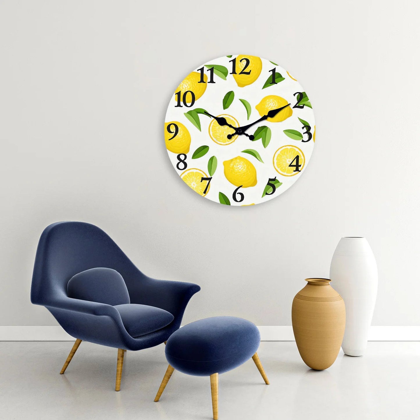 1pc wooden wall clock, yellow lemon and green leaf design wall clock, family mute clock, living room bedroom study decoration    Home Decor Supply | Online Retail | ShoreShopper.com