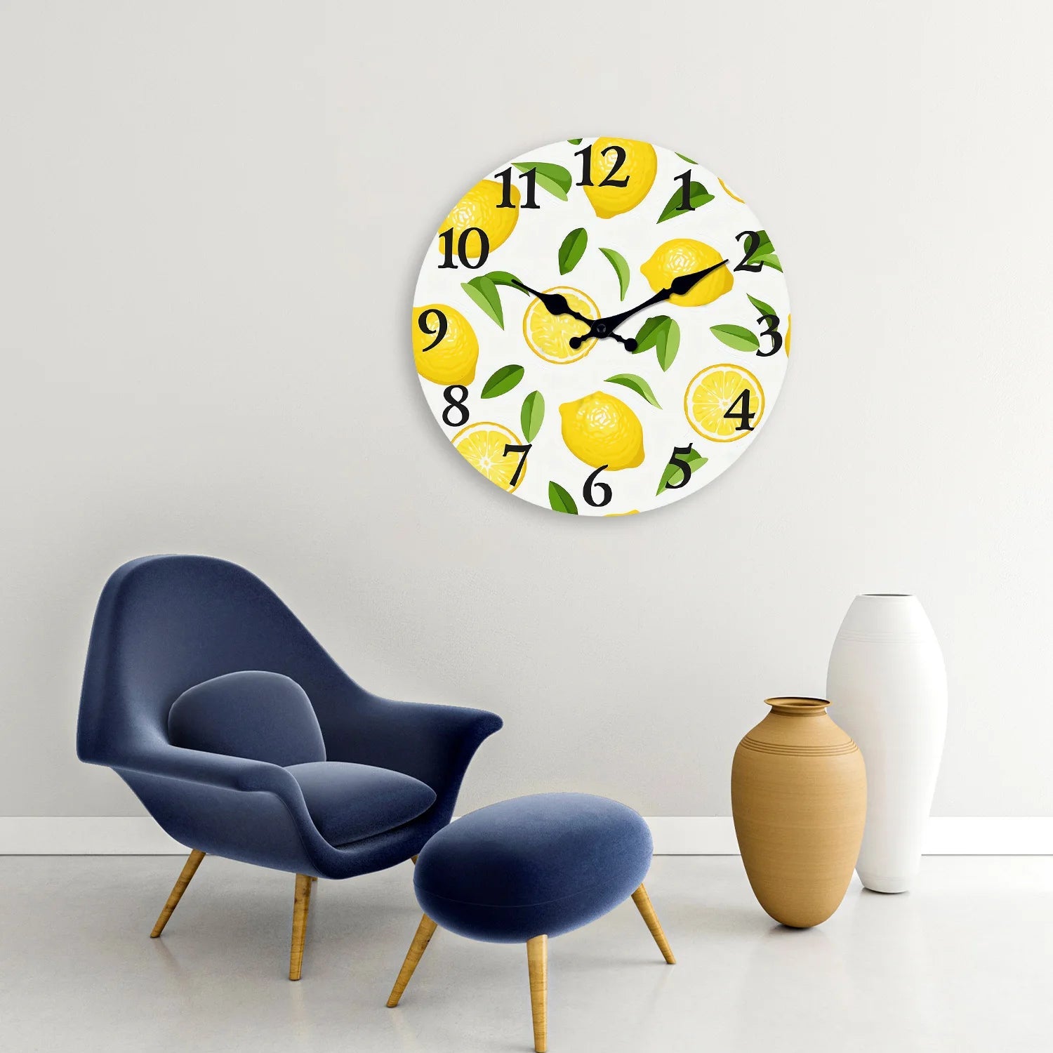 1pc wooden wall clock, yellow lemon and green leaf design wall clock, family mute clock, living room bedroom study decoration    Home Decor Supply | Online Retail | ShoreShopper.com