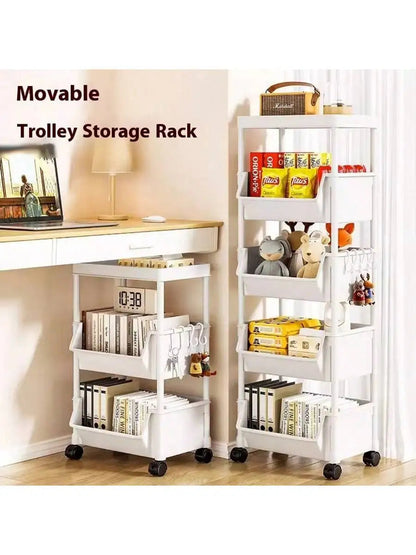Multi-Tier Rolling Storage Cart, Slim Rolling Cart with Storage Bins and Hooks - Space-Saving Organizer, 360° Rotating Storage C    Home Decor Supply | Online Retail | ShoreShopper.com