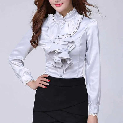 Women Shirts Long Sleeve   Spring Autumn Button Up Tops Fashion Lady Stand Collar Shirt Solid Color Female Elegant Blouses