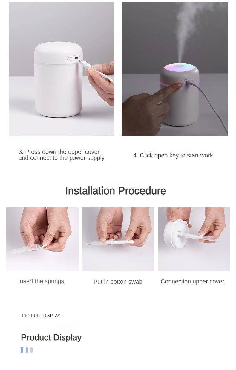 Portable Mini Air Humidifier For Bedroom,Personal Desktop,Car With Colorful Mood Lighting 2 Mist Modes And Auto Shut-Off - ShoreCo.Shop