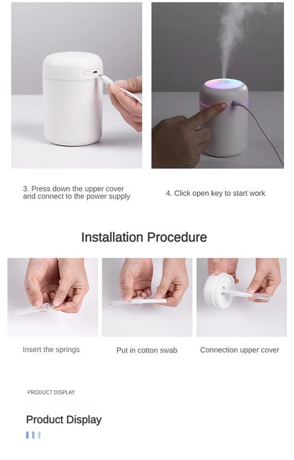 Portable Mini Air Humidifier For Bedroom,Personal Desktop,Car With Colorful Mood Lighting 2 Mist Modes And Auto Shut-Off - ShoreCo.Shop