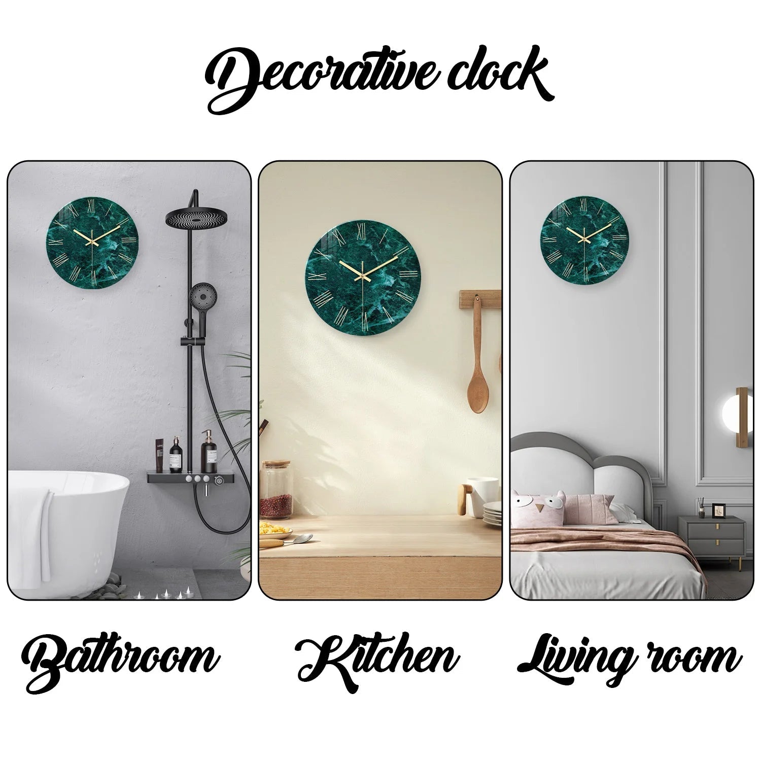 Creative Stylish Dark Green Marble Texture Pattern Tempered Glass Wall Clock Living Room Bedroom Kitchen Home Decoration Wall Clock Silent Quartz Clock Holiday Gift 12 Inches 14 Inches 16inch (Without Batteries)    Home Decor Supply | Online Retail | ShoreShopper.com