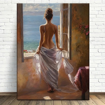 Elegant Mediterranean Canvas Wall Art - HD Seaside Painting with Wood Frame for Serene Home Decor, Ocean Theme Decoration    Home Decor Supply | Online Retail | ShoreShopper.com