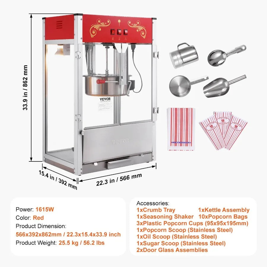 Popcorn Popper Machine Countertop Popcorn Maker 1615W 16 Oz Red    Home Decor Supply | Online Retail | ShoreShopper.com