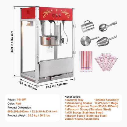 Popcorn Popper Machine Countertop Popcorn Maker 1615W 16 Oz Red    Home Decor Supply | Online Retail | ShoreShopper.com