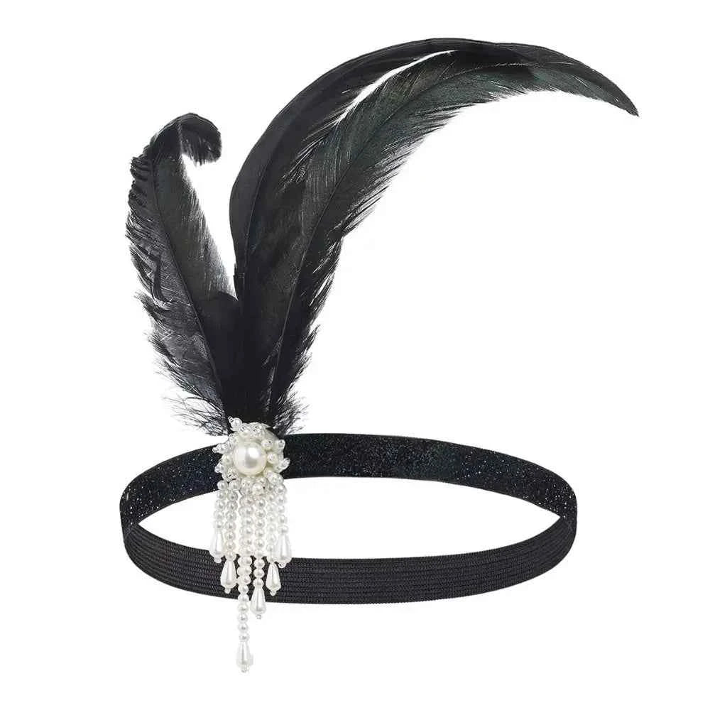 Hair Accessories Feather Headwear Tassel Makeup Party Cosplay Dress Headwear Black Diamond Masquerade Hair Band