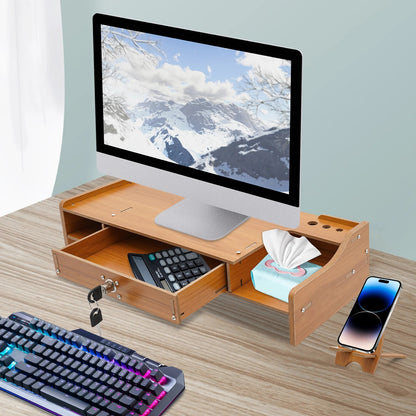 Wooden Desk Organizer W/ Drawer File Storage Desk Monitor Riser Computer Stand    Home Decor Supply | Online Retail | ShoreShopper.com