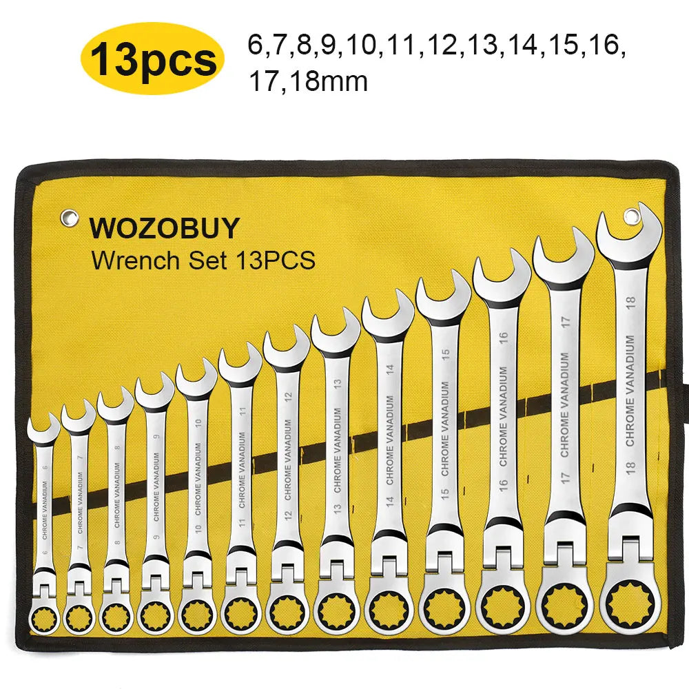 Ratcheting Combination Wrench Set, 6-22mm Metric Flex Head Ratcheting Wrench, Chrome Vanadium Steel Spanner with Bag    Home Decor Supply | Online Retail | ShoreShopper.com