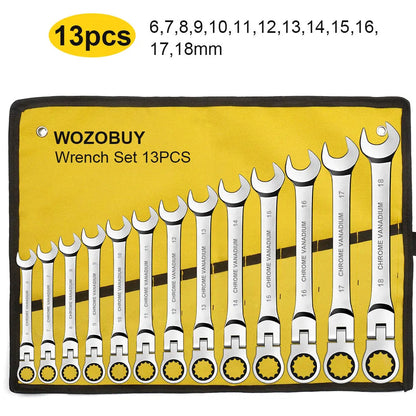 Ratcheting Combination Wrench Set, 6-22mm Metric Flex Head Ratcheting Wrench, Chrome Vanadium Steel Spanner with Bag    Home Decor Supply | Online Retail | ShoreShopper.com