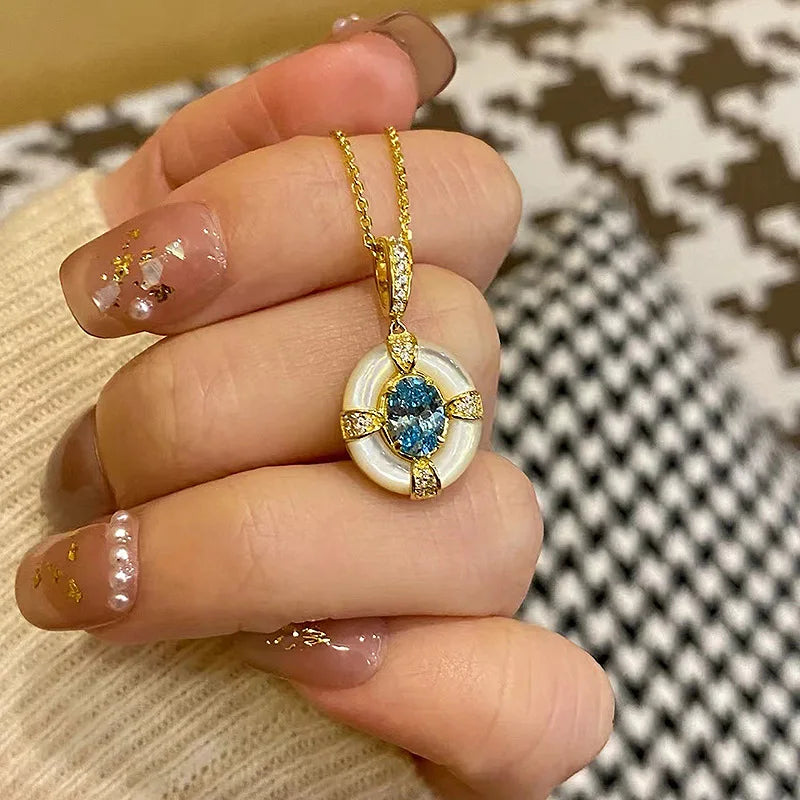 Classic blue jewelry sets dreamy aquamarine gem White Fritillaria ring necklace High quality palace style retro wedding gift    Home Decor Supply | Online Retail | ShoreShopper.com