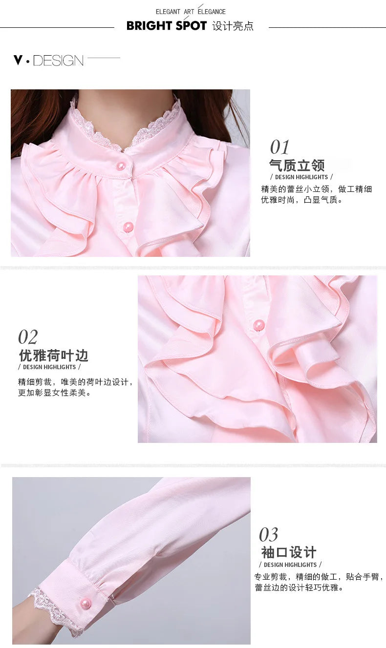 Women Shirts Long Sleeve   Spring Autumn Button Up Tops Fashion Lady Stand Collar Shirt Solid Color Female Elegant Blouses    Your Coastal Marketplace | Shoreshopper.com