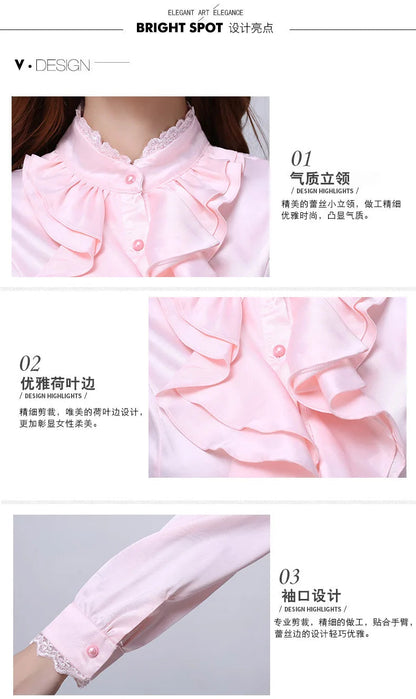 Women Shirts Long Sleeve   Spring Autumn Button Up Tops Fashion Lady Stand Collar Shirt Solid Color Female Elegant Blouses    Your Coastal Marketplace | Shoreshopper.com