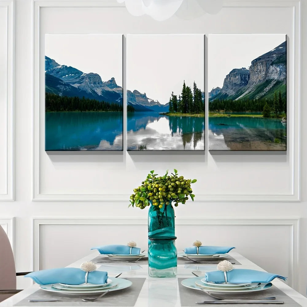 3 canvas wall art prints - landscape of turquoise lake and mountain on canvas, upholstery,1.5 inch thick wood frame    Home Decor Supply | Online Retail | ShoreShopper.com