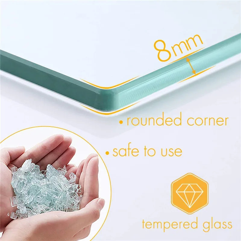 Tempered Glass Bathroom Shelf Aluminum Storage Rack Rectangular 30 40 50cm 1 Tier Silver Sand Sprayed Wall Mounted    Home Decor Supply | Online Retail | ShoreShopper.com