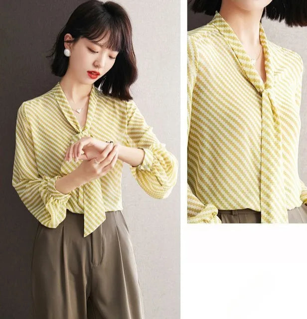 Striped Women's Shirt And Blouse Casual Youth Clothing Trend 2025 Novelty Streetwear Vintage Modern Long New V Neck Female Tops    Your Coastal Marketplace | Shoreshopper.com