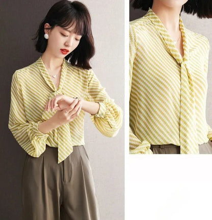Striped Women's Shirt And Blouse Casual Youth Clothing Trend 2025 Novelty Streetwear Vintage Modern Long New V Neck Female Tops    Your Coastal Marketplace | Shoreshopper.com