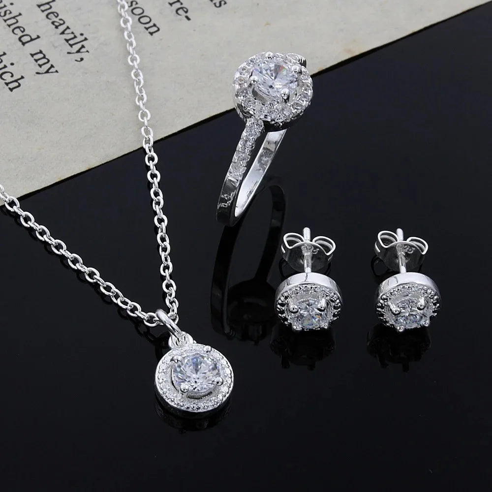 Zircon Crystal Silver Jewelry Necklace Ring Earrings Set Three-Piece Set Jewelry    Home Decor Supply | Online Retail | ShoreShopper.com