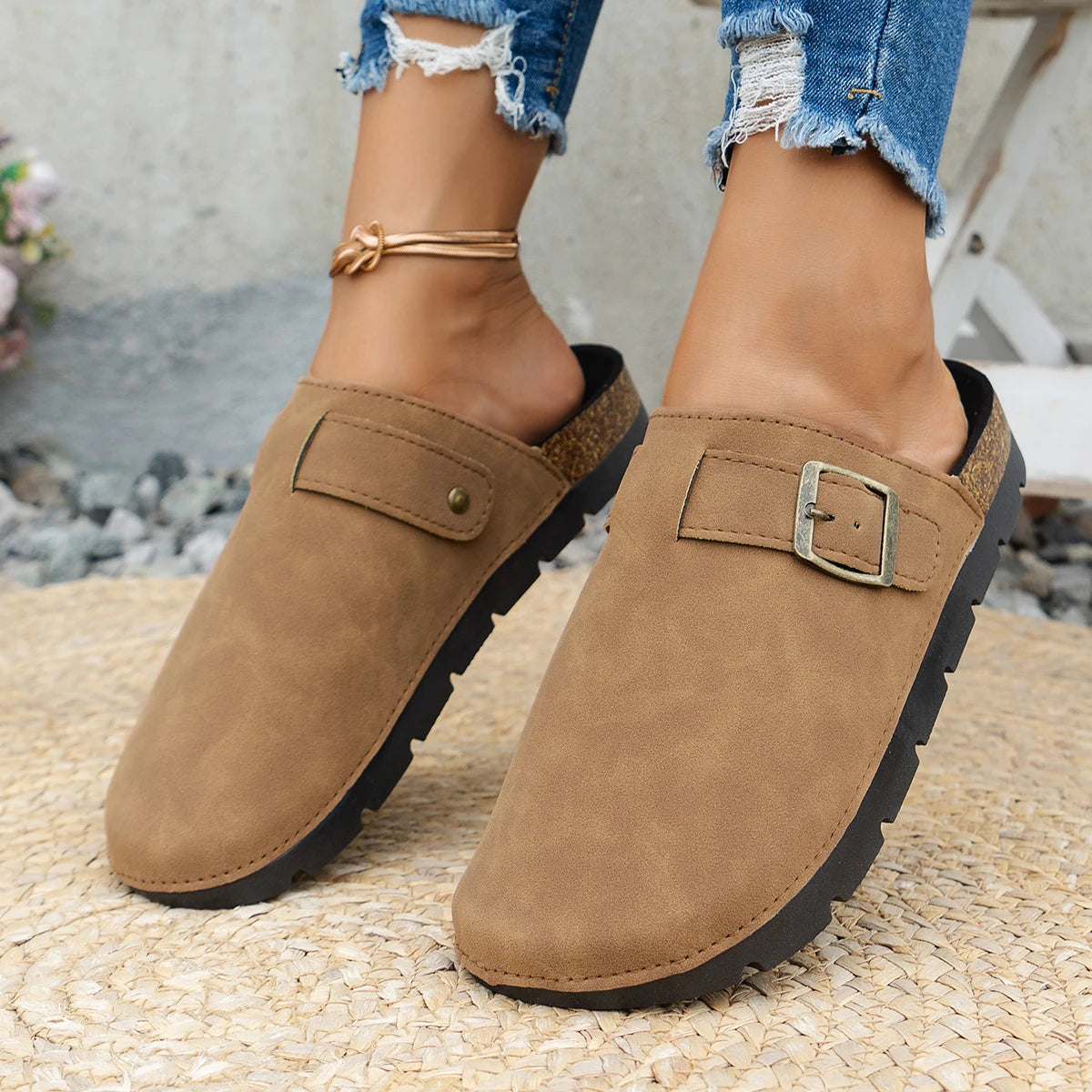 Women's Fashionable Casual Shoes for Indoor and Outdoor Wear, Thick-Soled Flat-Heeled Half-Cap Toe Slippers, Slip-On Slippers    Your Coastal Marketplace | Shoreshopper.com