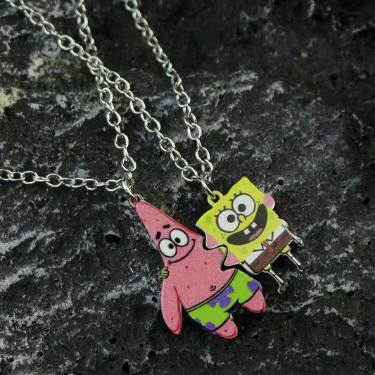 Fashion Best Friends Love Couple Pendant Necklace Cartoon Square--Pants Necklace Good Friends Friendship Jewelry Gift