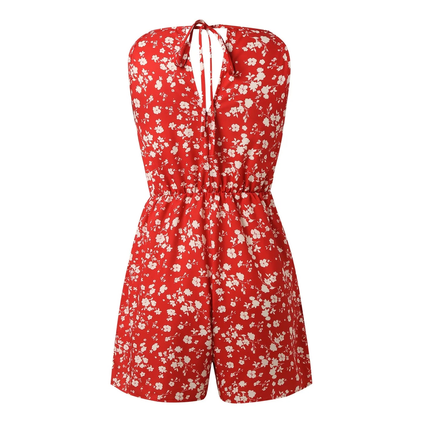 Fashion Women Romper Floral Printed Halter Neck High Waist Sleeveless Jumpsuits Summer Vintage Lace Up Casual Beach Overalls - ShoreCo.Shop