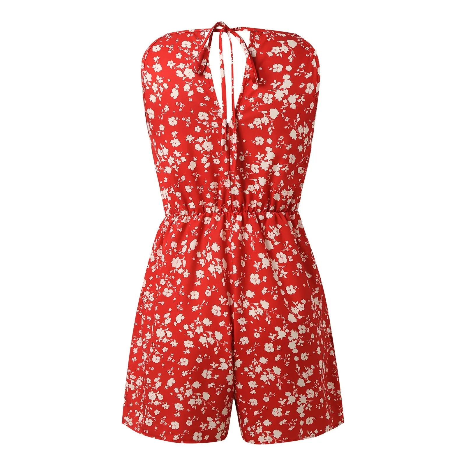Fashion Women Romper Floral Printed Halter Neck High Waist Sleeveless Jumpsuits Summer Vintage Lace Up Casual Beach Overalls - ShoreCo.Shop