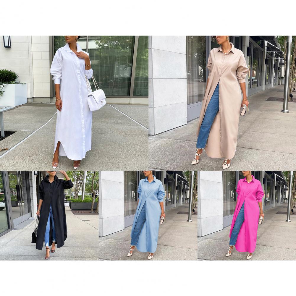 Women Shirt Windproof Shirt Dress Versatile Hem Stylish Autumn Winter Solid Color Shirt Long Dress    Your Coastal Marketplace | Shoreshopper.com