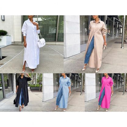 Women Shirt Windproof Shirt Dress Versatile Hem Stylish Autumn Winter Solid Color Shirt Long Dress    Your Coastal Marketplace | Shoreshopper.com