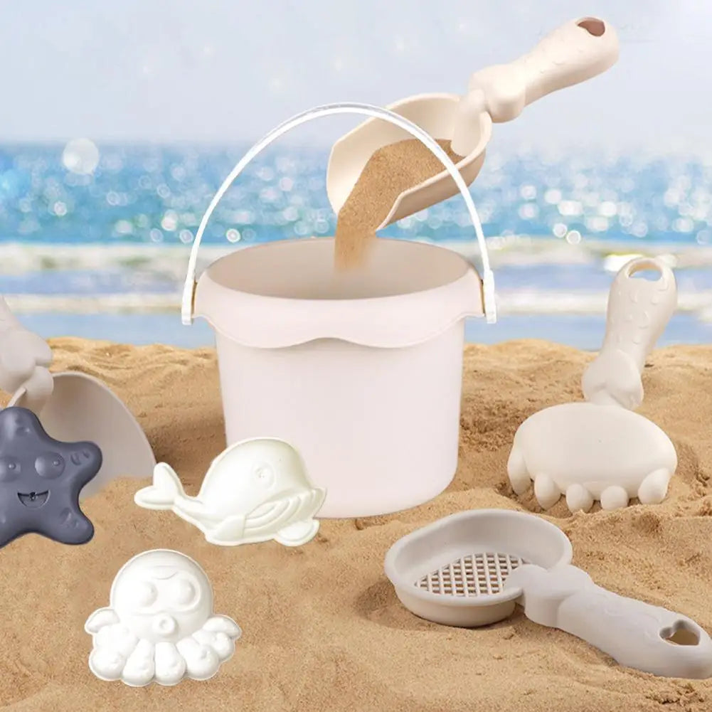 Beach Toy Set for Kids Plastic Sand Play Set with Bucket, Shovels, Molds Sea Creature Molds, Smooth Edges, Bright Colors    Your Coastal Marketplace | Shoreshopper.com