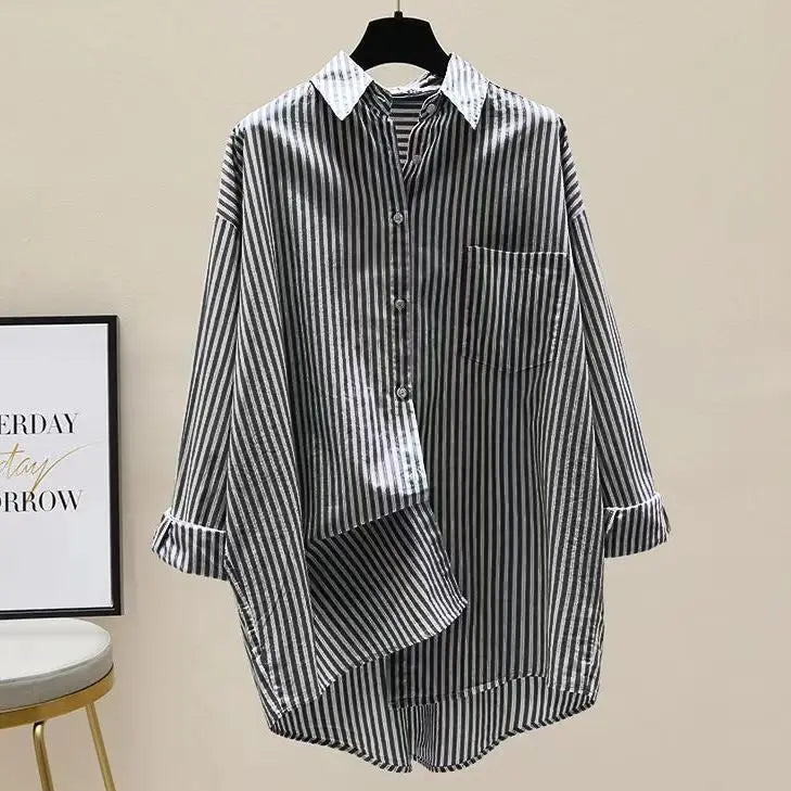 Striped Shirt Women Shirts Summer Autumn Fashion Female Office Lady Loose Blouse Long Sleeve Sun Protection Tops Casual Shirts    Your Coastal Marketplace | Shoreshopper.com