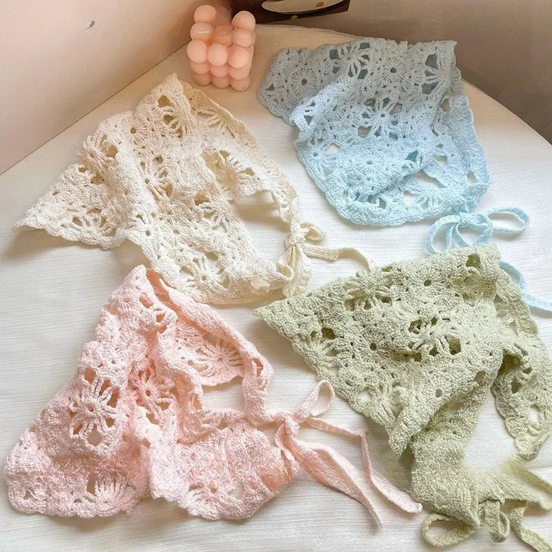 Fashion Knitted Headscarf Hat French Pastoral Style Triangle Headband Handmade Crochet Headband Towel Retro Flower Headscarf    Your Coastal Marketplace | Shoreshopper.com