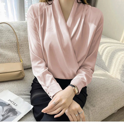 Women's Shirt, New 2026 Spring & Autumn Style, Cross V-Neck Long Sleeve Versatile Top    Your Coastal Marketplace | Shoreshopper.com