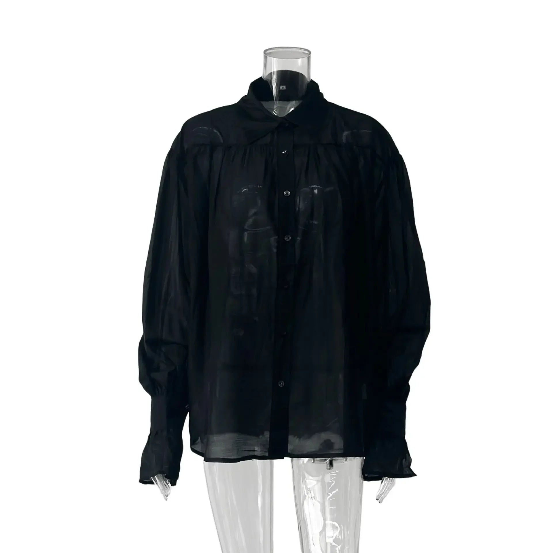 Women's Shirt Long Sleeve Turn-down Collar Sexy See-through Loose Button Women Shirts Beach Style Simple Solid Color Casual Tops    Your Coastal Marketplace | Shoreshopper.com