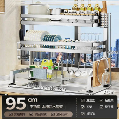 Stainless Steel Sink Shelf Bowl Drain Rack Kitchen Storage Rack Multifunctional Dish Cutlery Knife Spoon Sink Rack Set Organizer    Home Decor Supply | Online Retail | ShoreShopper.com