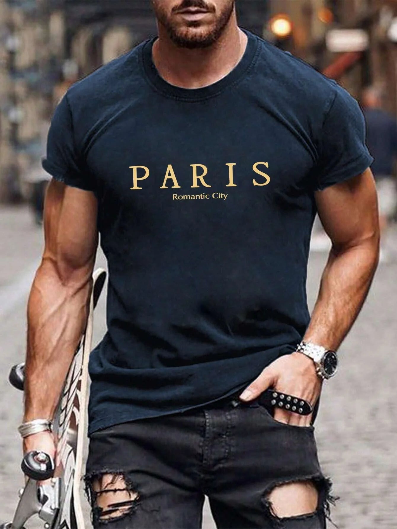 Paris Romantic City Letter Graphic Print Tees Men T-Shirt Summer Loose Clothing Loose Cotton Oversize Tshirt Street Soft Tops    Home Decor Supply | Online Retail | ShoreShopper.com