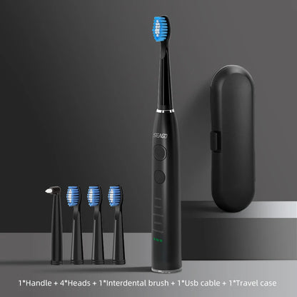 Seago Electric Sonic Toothbrush USB Rechargeable Adult 360 Days Long Battery Life IPX7 4 Replacement Heads Travel Box  SG-575 - ShoreCo.Shop