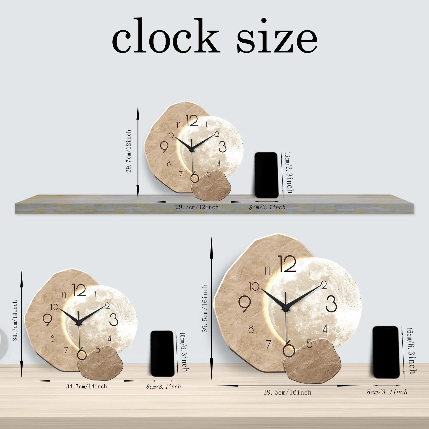 Modern Simple Silent Wall Clock, Moon Design - Quartz Movement, Wooden Material, for Bedroom, Living Room or Office Decoration    Home Decor Supply | Online Retail | ShoreShopper.com